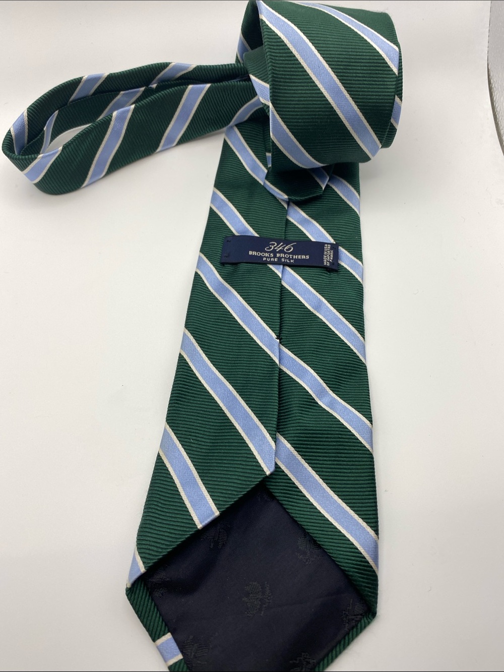 Brooks Brothers Green Tie with Light Blue and Cream Stripes - Picture 5 of 5